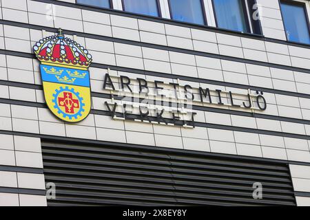 Solna, Schweden - 23. Mai 2024: Das schwedische Arbeitsumweltregion-Zeichen im Büro in der Svetsarvagen-Straße. Stockfoto