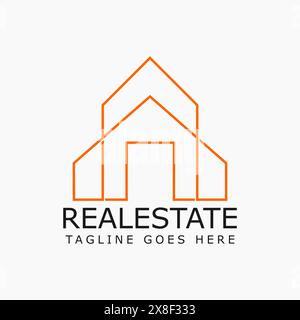 Real Estate Line Art Logo Vorlage, zwei Häuser Front sind durch Line Art verbunden, um ein elegantes Aussehen für Makler und Bauunternehmer Business Logo Stock Vektor
