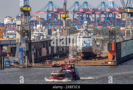 Hamburg, Deutschland. Mai 2024. Die Corvette Köln wird im Dock 10 der Werft Blohm Voss repariert. Quelle: Markus Scholz/Markus Scholz/Picture Alliance/dpa/Markus Scholz/dpa/Alamy Live News Stockfoto