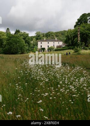 Blumenwiese und Haus im Colby Woodland Garden National Trust Waldgarten in einem abgeschiedenen Tal, Amroth in Pembrokeshire, Wales, Großbritannien Stockfoto