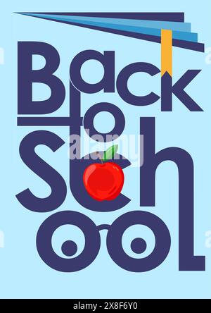 Back to School minimalistisches trendiges Poster oder Banner Back to School kreative flache Typografie-Wörter auf blauem Hintergrund. Stock Vektor