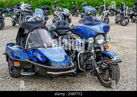 Harley-Davidson Electra Glide Ultra Classic mit Beiwagen in Bikertreff, Allgäu, Schwaben, Bayern, Deutschland Stockfoto