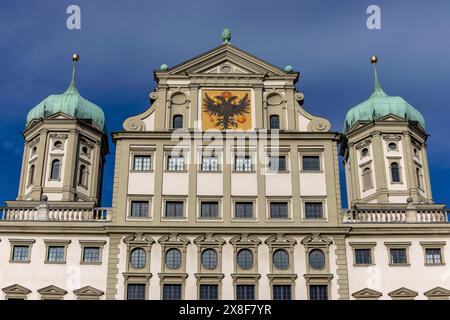 Detail des historischen Rathauses von Augsburg, Augsburg, Schwaben, Bayern, Deutschland Stockfoto