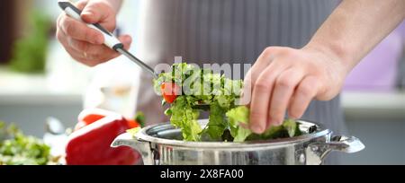 Koch Hände Kochen Diät Salat Gemüse Salat Stockfoto