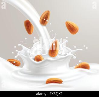 Mandel-Milch-Illustration auf grauem Hintergrund. Vektorabbildung Stock Vektor