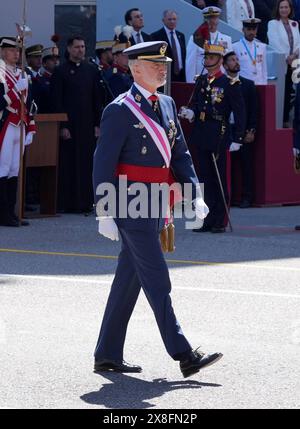 Oviuedo, Spanien. Mai 2024. Der spanische König Felipe VI. Und Königin Letizia während des spanischen Nationalwaffentages 2024 in Oviedo am Samstag, den 25. Mai 2024. Quelle: CORDON PRESS/Alamy Live News Stockfoto