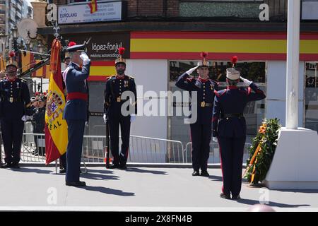 Oviuedo, Spanien. Mai 2024. Der spanische König Felipe VI. Und Königin Letizia während des spanischen Nationalwaffentages 2024 in Oviedo am Samstag, den 25. Mai 2024. Quelle: CORDON PRESS/Alamy Live News Stockfoto