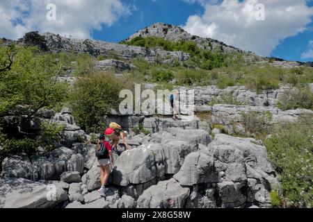 Klettern Sie auf Kalksteinspalten zum Subra-Gipfel, Orjen Mountains, Herceg Novi, Montenegro Stockfoto