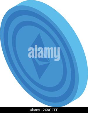 Isometrische blaue Vektor-Illustration des ethereum Kryptowährungs-Münzsymbols für Online-Zahlungen, moderne Finanzen und sichere Blockchain-Technologie im E-Commerce und Web-Design Stock Vektor