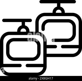 Vektor-Illustration einer minimalistischen schwarz-weißen Silhouette der Seilbahn, isoliert auf weißem Hintergrund, repräsentiert Transport in alpinen Bergresorts zum Skifahren und Snowboarden Stock Vektor