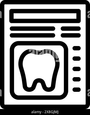 Minimalistische schwarz-weiße Dentalaufzeichnungssymbolabbildung mit Zahn. Dokument. Und Healthcare Symbol Vektor Grafik für Zahnmedizin und medizinische Befunddokumentation in einem professionellen Büro Setting Stock Vektor