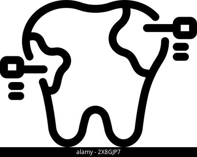 Minimalistische schwarz-weiße Zahnikone eines Zahnes mit Hohlräumen für Mundgesundheit und Hygienekonzept. Geeignet für zahnärztliche Praxis und zahnärztliche Designs. Einschließlich Prävention. Behandlung Stock Vektor