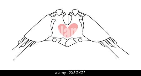 Roboterhände in Form eines Herzens. Vorstellung von Gefühlen künstlicher Intelligenz für die Welt. Vektorgrafiken auf weißem Hintergrund. Stock Vektor