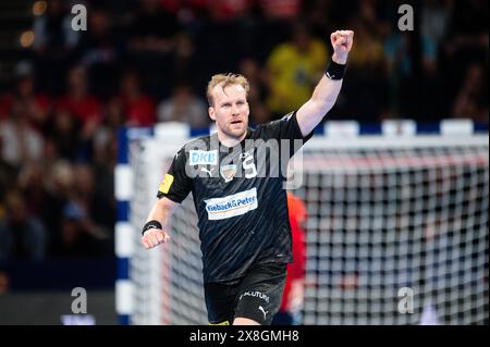 Hamburg, Deutschland. Mai 2024. Handball: EHF European League, Rhein-Neckar Löwen - Füchse Berlin, Finale vier, Halbfinale, Barclays Arena. Berliner Max Darj jubelt. Quelle: Noah Wedel/dpa/Alamy Live News Stockfoto