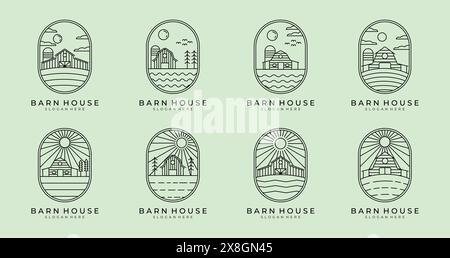 Set Bündel Kabine Cottage Logo Vektor Illustration Design, Linie Art Stil Stock Vektor