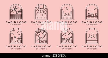 Set von Cottage oder Cabin Line Art minimalistische einfache Vektor-Logo-Illustration Design Stock Vektor