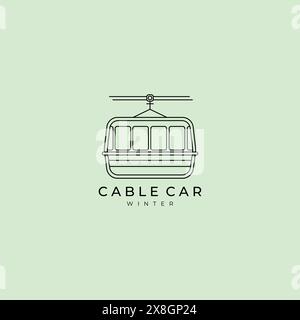 Cable Car Logo Linie Art Vektor Design mit klassischem Blick auf historische traditionelle Cable Cars fahren auf der berühmten California Street im Morgenlicht bei Sonnenschein Stock Vektor