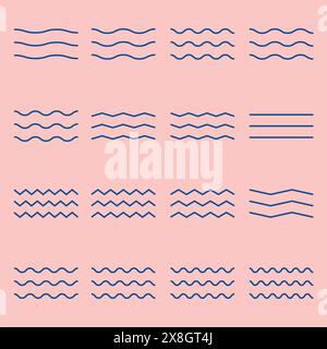 Set gebündeltes Wave Symbol Logo Vektor minimales Illustrationsdesign, Line Art Wave Pack Logo Design Stock Vektor