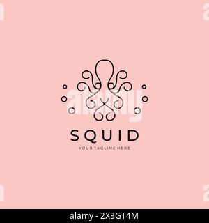 Tintenfisch Logo Linie Art Vektor Illustration Design Stock Vektor