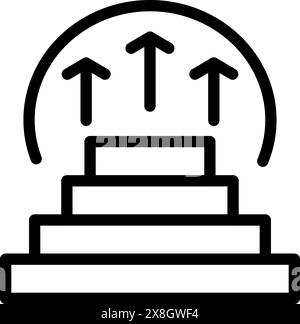 Lineares Vektorsymbol mit progressiven Schritten und Aufwärtspfeilen, die Wachstum und Erfolg symbolisieren Stock Vektor