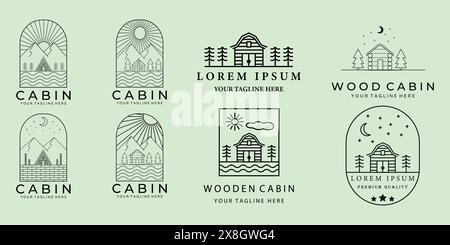 Set Bündel Kabine Cottage Logo Vektor Illustration Design, Linie Art Stil Stock Vektor