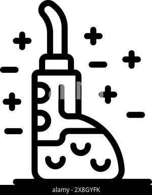 Strichgrafik-Symbol, das einen Laborkolben mit einer sprudelnden Flüssigkeit und einem Brausen darstellt Stock Vektor