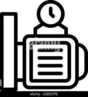 Schwarz-weiß-Symbol mit einem Reporter mit Mikrofon und On-Air-Timer, perfekt für Medienkonzepte Stock Vektor