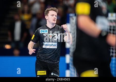 Hamburg, Deutschland. Mai 2024. Handball: EHF European League, Rhein-Neckar Löwen - Füchse Berlin, Finale vier, Halbfinale, Barclays Arena. Berlins Ymir Gislason jubelt. Quelle: Noah Wedel/dpa/Alamy Live News Stockfoto