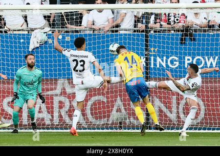 Leuven, Belgien. Mai 2024. Westerlos Kyan Vaesen erzielte ein Tor während eines Fußballspiels zwischen Oud-Heverlee Leuven und KVC Westerlo am Samstag, den 25. Mai 2024 in Leuven, am 10. Tag (von 10), dem letzten Tag der Europa-Play-offs der ersten Liga der belgischen Meisterschaft 2023-2024. BELGA FOTO BRUNO FAHY Credit: Belga News Agency/Alamy Live News Stockfoto
