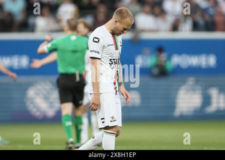 Leuven, Belgien. Mai 2024. Jon Thorsteinsson von OHL sieht bei einem Fußballspiel zwischen Oud-Heverlee Leuven und KVC Westerlo am Samstag, den 25. Mai 2024 in Leuven, am 10. Tag (von 10), dem letzten Tag der Europa-Play-offs der ersten Liga der belgischen Meisterschaft 2023-2024, aus. BELGA FOTO BRUNO FAHY Credit: Belga News Agency/Alamy Live News Stockfoto