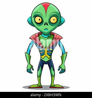Grünes Alien mit großen Augen auf weißem Hintergrund. Außerirdisches sein. Minimalistische Grafik. Das Konzept des außerirdischen Lebens, Sci-fi d Stock Vektor