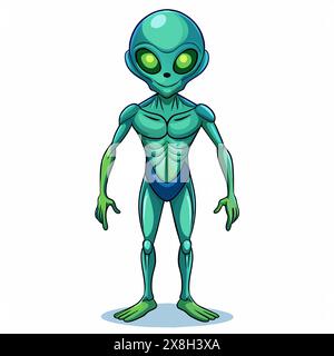 Grünes Alien mit großen Augen auf weißem Hintergrund. Außerirdisches sein. Minimalistische Grafik. Das Konzept des außerirdischen Lebens, Sci-fi d Stock Vektor