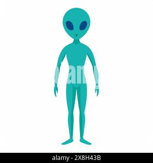 Einfaches grünes Alien mit großen Augen isoliert auf weißem Hintergrund. Außerirdisches sein. Minimalistische Grafik. Das Konzept des außerirdischen Lebens, s Stock Vektor