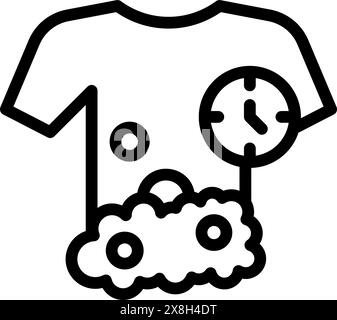 Schwarz-weiße Vektorgrafik eines T-Shirts mit Symbolen für die Wäschepflege Stock Vektor