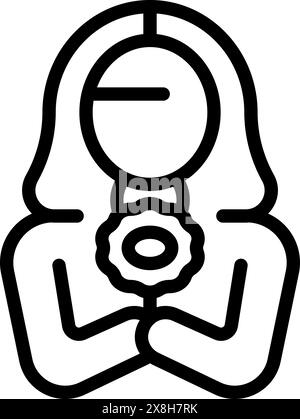 Die ruhige Frau in der Meditation. Eine minimalistische Liniengrafik-Illustration einer Frau, die in einer ruhigen und friedlichen Haltung meditiert. Symbolisiert Achtsamkeit und inneren Frieden. Perfekt für Yoga. Spiritualität Stock Vektor