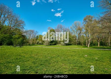 Niederlande, Amsterdam - 07. April 2024: Grasfeld im Flevo Park Stockfoto