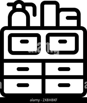 Einfache schwarze Linie Art Vektor-Symbol, das ein Küchenspüle und Aufbewahrungsschränke darstellt Stock Vektor