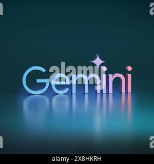 Gemini-Logo in drei Dimensionen. 3D-Abbildung. Stockfoto