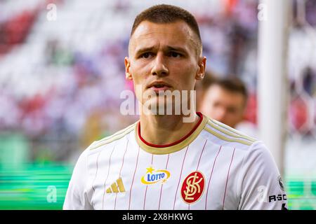 Lodz, Polen - 25. Mai 2024. Kamil Dankowski von LKS wurde während des Polnischen PKO Ekstraklasa League-Spiels zwischen LKS Lodz und Stal Mielec im Wladyslaw Krol Municipal Stadium gesehen. Quelle: Mikołaj Barbanell/Alamy Live News Stockfoto