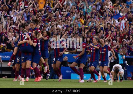 Bilbao, Spanien. Mai 2024. Bilbao, Spanien, 25. Mai 2024: Spieler von Barcelona gewinnen das UEFA Women's Champions League-Finale zwischen dem FC Barcelona und Olympique Lyonnais im Estadio de San Mames in Bilbao, Spanien. (Pauline FIGUET/SPP) Credit: SPP Sport Press Photo. /Alamy Live News Stockfoto