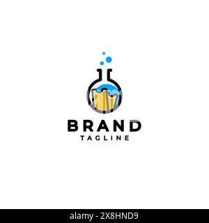 Zwei goldene Tickets Logos in Laborglasröhre. Einfaches und minimalistisches Illustrationsdesign, das Tickets in einer Laborglasröhre mischt. Stock Vektor