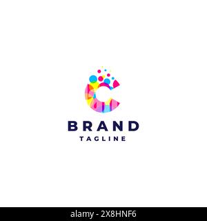 Bunte Blasen bilden den Buchstaben C. der süße Buchstabe c mit bunten Punkten verwandelt sich in eine Blase. Stock Vektor