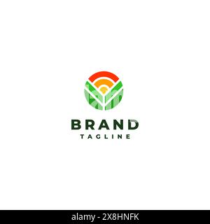Creative Leaves und Sun Logo Design. Geometrische abstrakte Form von Blättern und Sonne. Stock Vektor