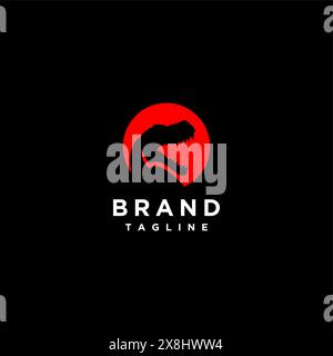 Logo-Vorlage Tyrannosaurus Rex Head Silhouette In Modernen, Minimalistischen Abstrakten Designs. Tyrannosaurus Rex Kopf Silhouette Im Roten Kreis. Stock Vektor