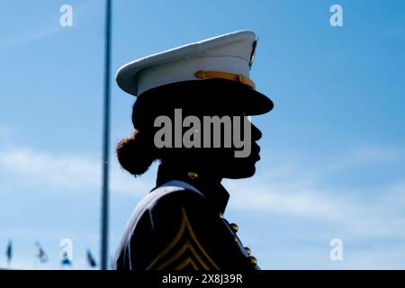 West Point, USA. Mai 2024. Die Absolventen kommen am 25. Mai 2024 zur Abschlussfeier der U.S. Military Academy der Klasse 2024 in West Point, NY. Präsident Joe Biden hielt eine Antrittsrede. Er wiederholte die Unterstützung der USA für die Ukraine, erwähnte jedoch, dass kein US-Militär in die Ukraine entsandt werde. Er erwähnte, dass das Militär humanitäre Hilfe für die Bevölkerung von Gaza leistet. 1.231 Kadetten kamen 2020 in West Point ein und 036 graduierten. (Foto: Lev Radin/SIPA USA) Credit: SIPA USA/Alamy Live News Stockfoto