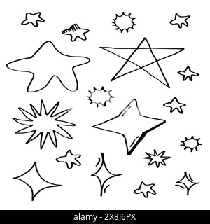 Abstrakt, Kunst, Kunst, Kunst, Asterisk, Hintergrund, schwarz, Karte, Zeichentrick, Sammlung, niedlich, Dekoration, Design, Doodle, Zeichnen, gezeichnet, Element, Geom Stock Vektor