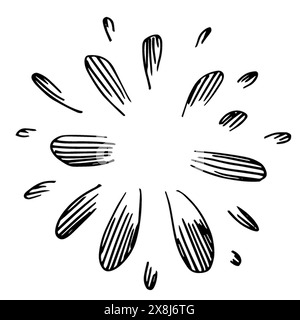 Doodle Starburst isoliert auf weißem Hintergrund Hand gezeichnet von Sonnenaufgang. Designelemente. Vektorabbildung. Stock Vektor