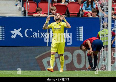 Pamplona, Spanien. Mai 2024. Jose Luis Morales Nogales von Villarreal CF feiert ein Tor während des spanischen Fußballspiels der Liga EA, dem Spiel zwischen CA Osasuna und Villarreal CF im Sadar Stadium. Endpunktzahl; CA Osasuna 1:1 Villarreal CF. (Foto: Fernando Pidal/SOPA Images/SIPA USA) Credit: SIPA USA/Alamy Live News Stockfoto