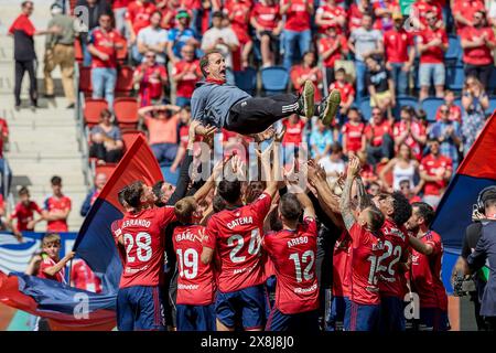 Pamplona, Spanien. Mai 2024. Jagoba Arrasate Trainer von CA Osasuna wurde während des spanischen Fußballspiels der Liga EA im Sadar-Stadion zwischen CA Osasuna und Villarreal CF gesehen. Endpunktzahl; CA Osasuna 1:1 Villarreal CF. Quelle: SOPA Images Limited/Alamy Live News Stockfoto