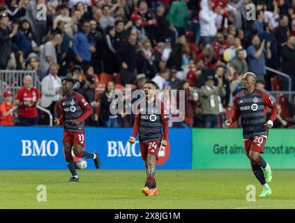 Toronto, Kanada. Mai 2024. Lorenzo Insigne (C) vom Toronto FC feiert das Trefferspiel 2024 zwischen Toronto FC und FC Cincinnati im BMO Field in Toronto, Kanada, am 25. Mai 2024. Quelle: Zou Zheng/Xinhua/Alamy Live News Stockfoto